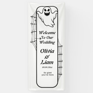 ゴシックゴーストハロウィンウェディングウェルカムサイン, リネン 横断幕
