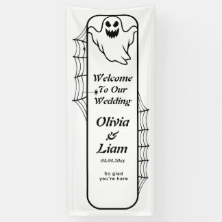 ゴシックゴーストハロウィンウェディングウェルカムサイン, リネン 横断幕