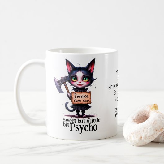 ゴシックサイコかわいい猫と斧 コーヒーマグカップ (ドーナツ)