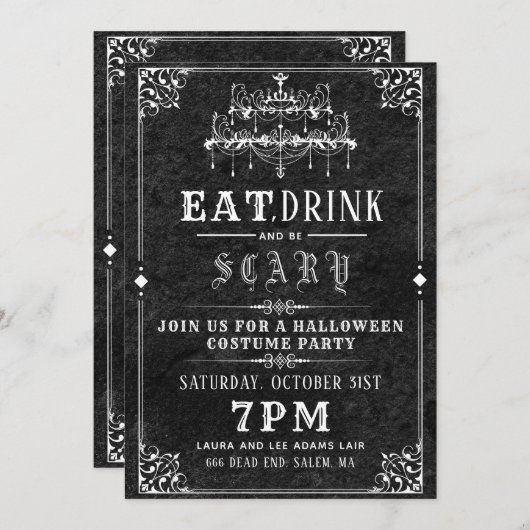 ゴシックシャンデリアハローウィンパーティ 招待状 (正面/裏面)