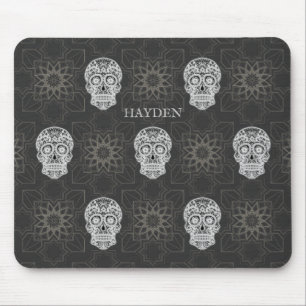 ゴシックシュガースカルとグレーの幾何学模様 マウスパッド