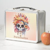 ゴシックシュガースカルカラフルパーソナライズされた メタルランチボックス (インサイチュ)