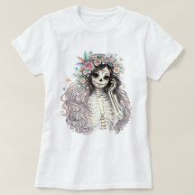 ゴシックシュガースカルガールフラワーティアラTシャツ