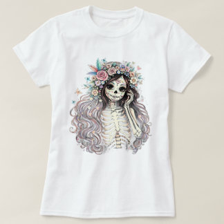 ゴシックシュガースカルガールフラワーティアラTシャツ Tシャツ