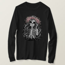 ゴシックシュガースカルガール ピンクフラワーロンTシャツ