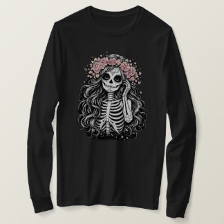 ゴシックシュガースカルガール ピンクフラワーロンTシャツ Tシャツ