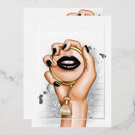 ゴシックシルバーと金ゴールドグラムシックスパパーティー 箔招待状 (正面/裏面)