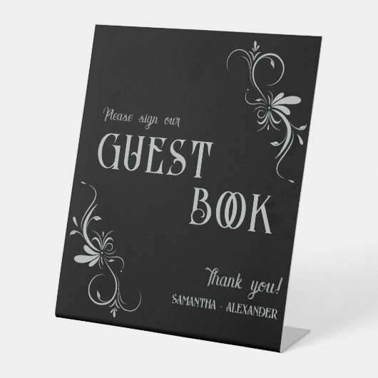 ゴシックシルバーグレイ結婚ウィムシゴスズゲストブック 台座サイン (正面)