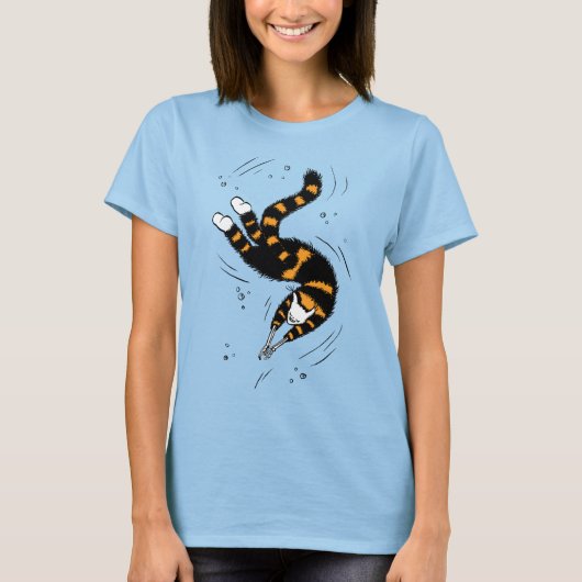 ゴシックスイミングキャットスケルトン Tシャツ (正面)