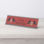 ゴシックスカルとガーディアンラヴェンスハロウィーンカスタム デスクネームプレート (正面)