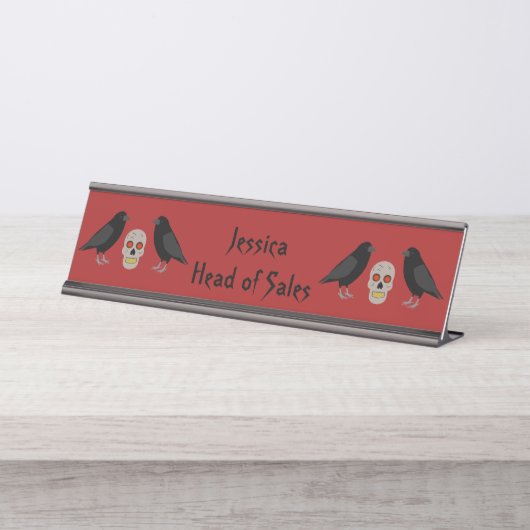 ゴシックスカルとガーディアンラヴェンスハロウィーンカスタム デスクネームプレート (正面)