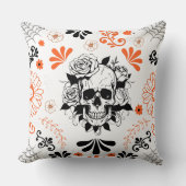 ゴシックスカルとバラハロウィーンフローラスロー クッション (正面)