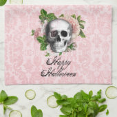 ゴシックスカルとバラハロウィーン キッチンタオル (折り畳み)