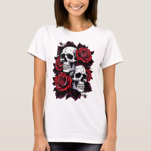 ゴシックスカルとバラモチーフ Tシャツ (正面)