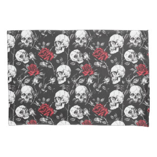 ゴシックスカルとバラ寝具 枕カバー