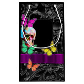 ゴシックスカルとブラックパーソナライズされた結婚ズ スモールペーパーバッグ (裏面)