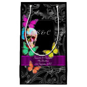 ゴシックスカルとブラックパーソナライズされた結婚ズ スモールペーパーバッグ (正面)