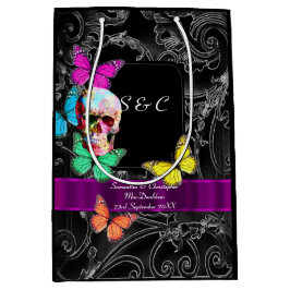 ゴシックスカルとブラックパーソナライズされた結婚ズ ミディアムペーパーバッグ