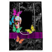 ゴシックスカルとブラックパーソナライズされた結婚ズ ミディアムペーパーバッグ (裏面)