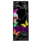 ゴシックスカルとブラックパーソナライズされた結婚ズ ワインギフトバッグ (裏面)