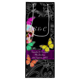 ゴシックスカルとブラックパーソナライズされた結婚ズ ワインギフトバッグ