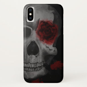 ゴシックスカルとレッドローズ鮮やか iPhone X ケース