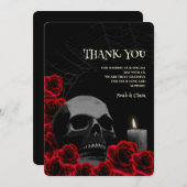 ゴシックスカルとレッドローゼハロウィン結婚ズ サンキューカード (正面/裏面)