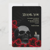 ゴシックスカルとレッドローゼハロウィン結婚ズ サンキューカード (正面)