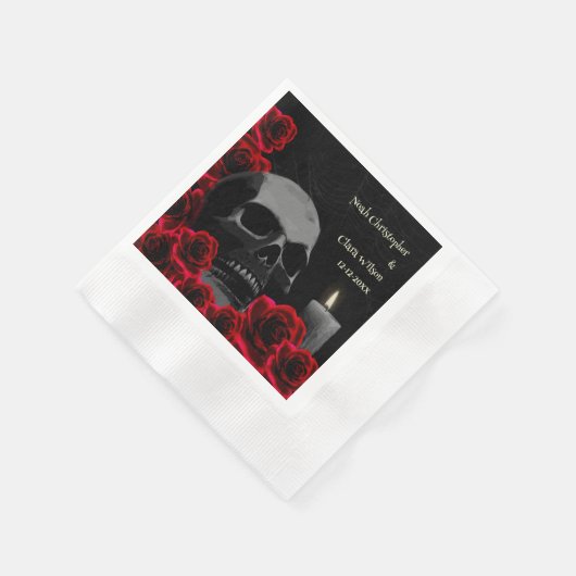 ゴシックスカルとレッドローゼハロウィン結婚ズ 縁ありカクテルナプキン (角)