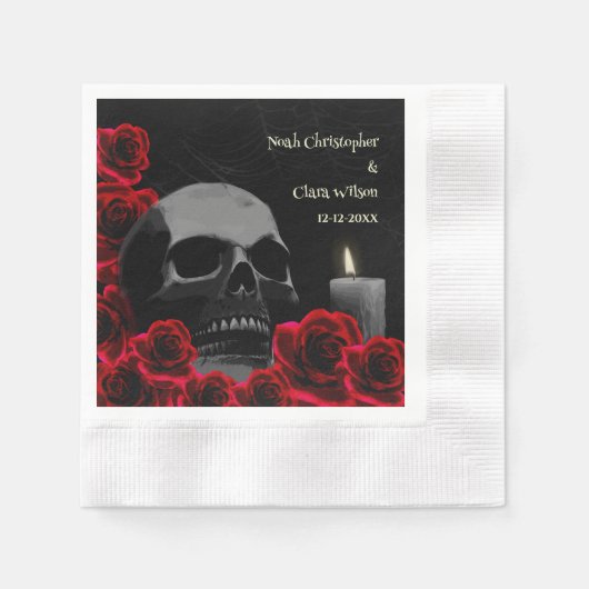 ゴシックスカルとレッドローゼハロウィン結婚ズ 縁ありカクテルナプキン (正面)