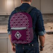 ゴシックスカルとレースダマスクグレーパープルナス プリントバックパック