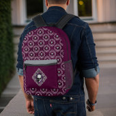 ゴシックスカルとレースダマスクグレーパープルナス プリントバックパック