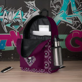 ゴシックスカルとレースダマスクグレーパープルナス プリントバックパック