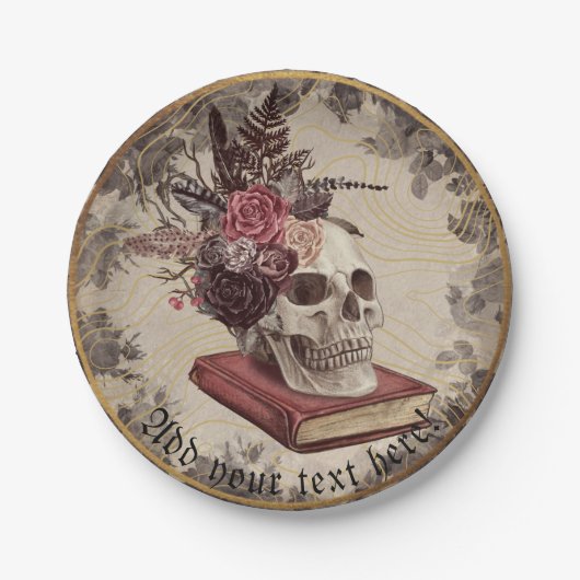 ゴシックスカルとヴィンテージフローラ ペーパープレート (正面)