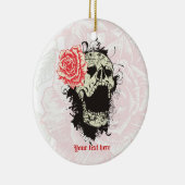 ゴシックスカルとヴィンテージレッドローズ記念オーナメント セラミックオーナメント (右)