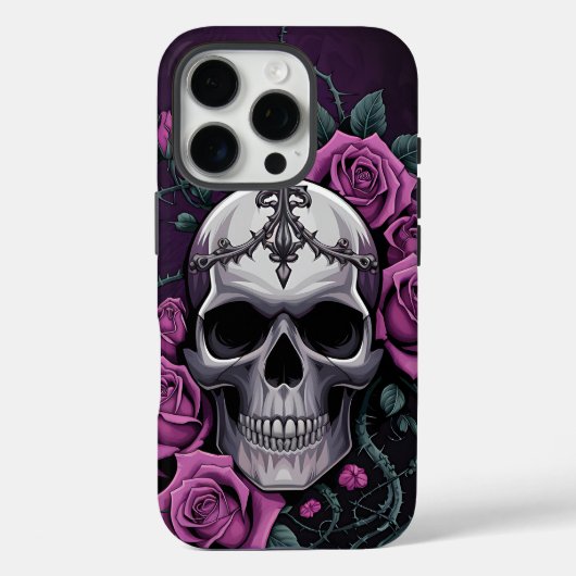 ゴシックスカルと紫バラ Case-Mate iPhoneケース (裏面)