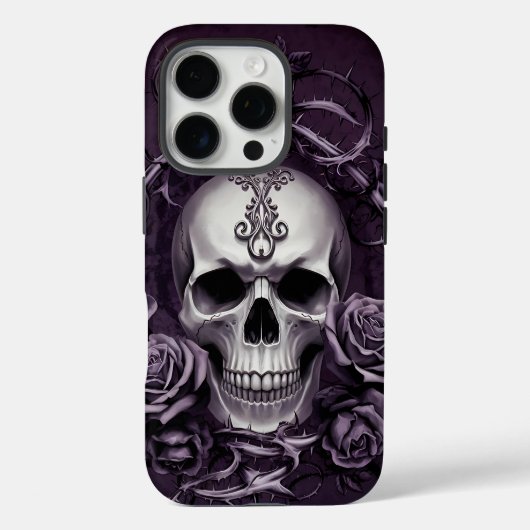 ゴシックスカルと紫バラ Case-Mate iPhoneケース (裏面)