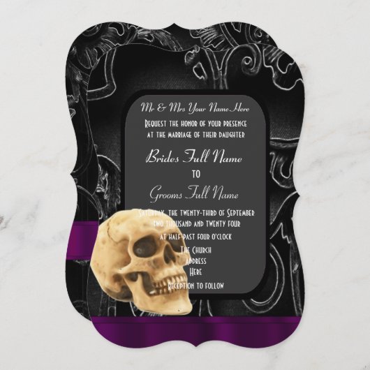 ゴシックスカルと結婚黒 招待状 (正面/裏面)