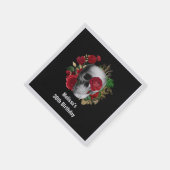 ゴシックスカルと赤い花と金ゴールド葉誕生日 スタンダードカクテルナプキン (角)