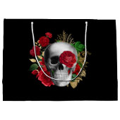 ゴシックスカルと赤い花と金ゴールド葉誕生日 ラージペーパーバッグ (裏面)