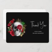 ゴシックスカルと赤い花と金ゴールド葉 サンキューカード (正面/裏面)