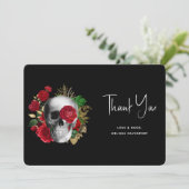 ゴシックスカルと赤い花と金ゴールド葉 サンキューカード (スタンド正面)