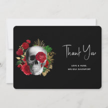 ゴシックスカルと赤い花と金ゴールド葉