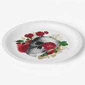 ゴシックスカルと赤い花と金ゴールド葉 ペーパープレート (アングル)