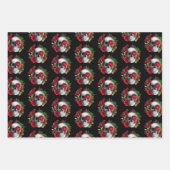 ゴシックスカルと赤い花と金ゴールド葉 ラッピングペーパーシート (正面3)