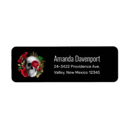 ゴシックスカルと赤い花と金ゴールド葉 ラベル