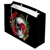 ゴシックスカルと赤い花と金ゴールド葉 ラージペーパーバッグ (裏面アングル)
