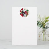 ゴシックスカルと赤い花と金ゴールド葉 便箋 (スタンド正面)