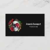 ゴシックスカルと赤い花と金ゴールド葉 名刺 (正面)