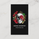ゴシックスカルと赤い花と金ゴールド葉 名刺 (正面)